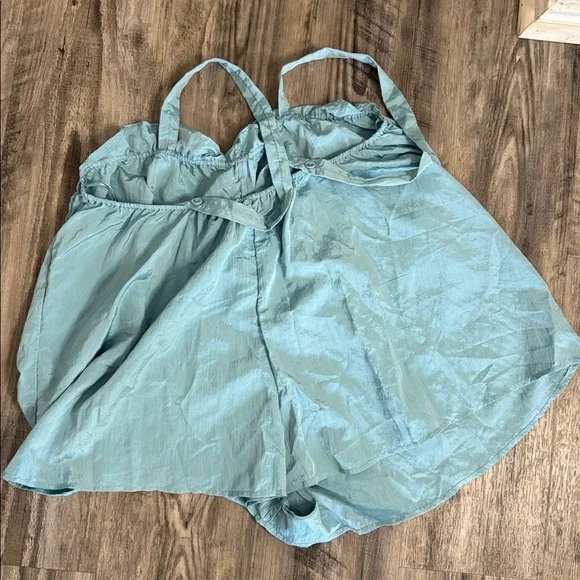 Free People Forever Young Baggy Powder Blue Romper Sz M Open Back Satin - Picture 6 of 6